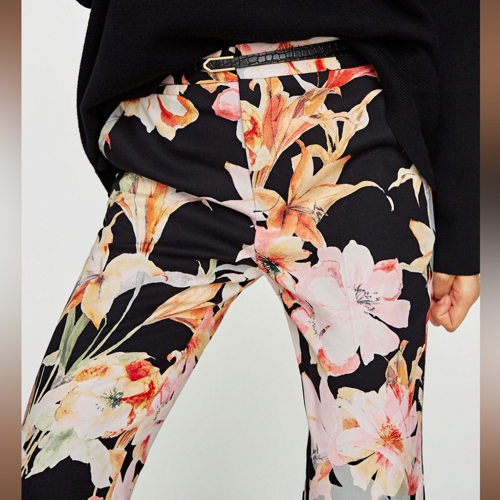 Zara floral print pants with belt
